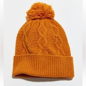 Rust in Color Demi Cable Knit Pom Beanie